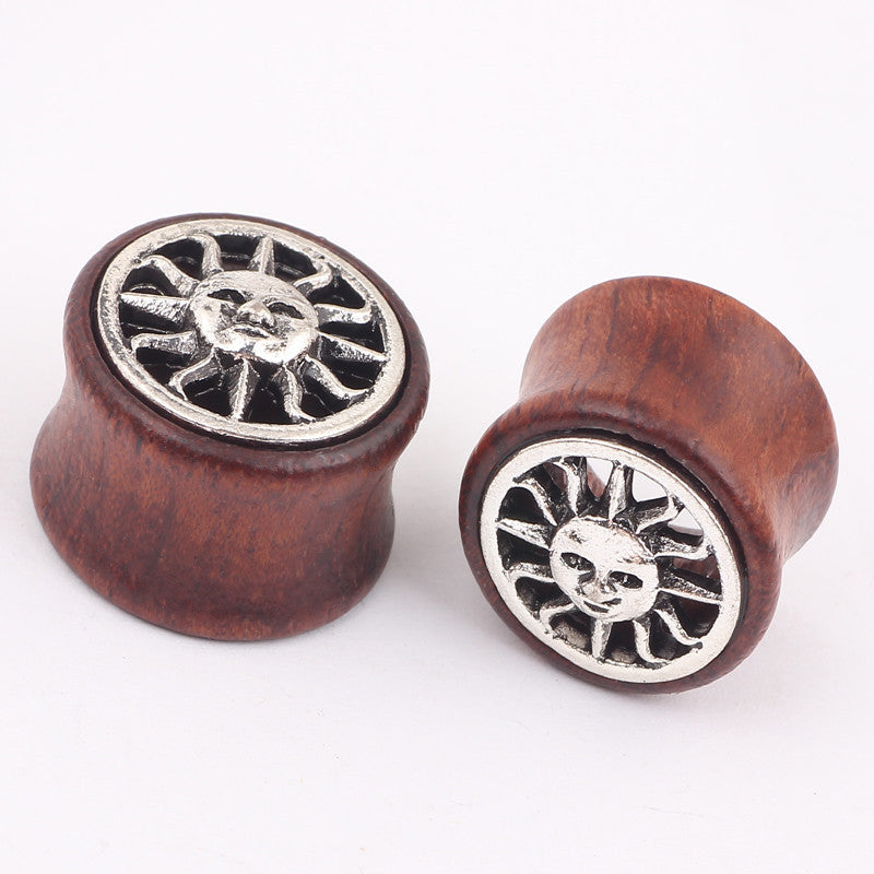 1 Pair Hollow Wood LOGO Double Saddle Ear Plug Flesh Tunnel Stretcher Expander