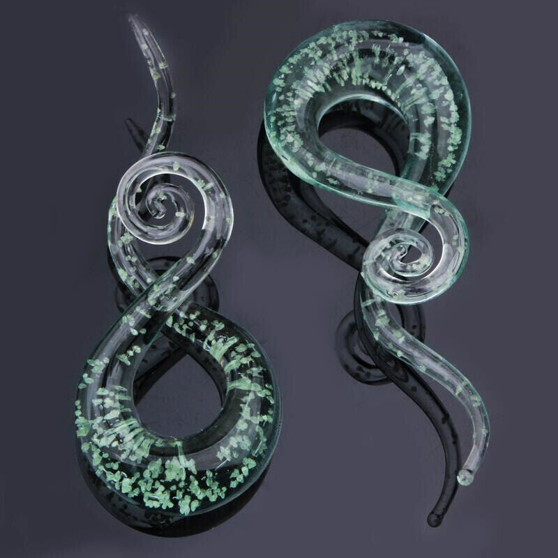 Glow In The Dark Glass Snail Ear Plug Flare Spiral Expander Stretcher Piercing