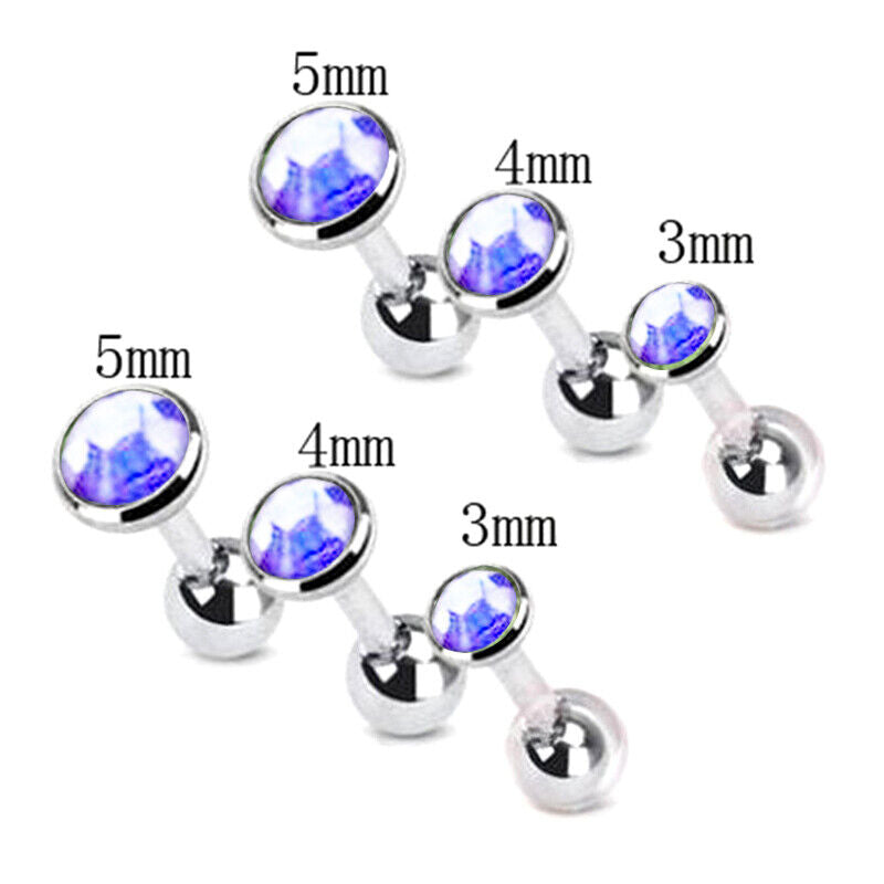 6pcs Flat Gem Multicolour Cartilage Upper Ear Stud Set Tragus Helix Top Piercing