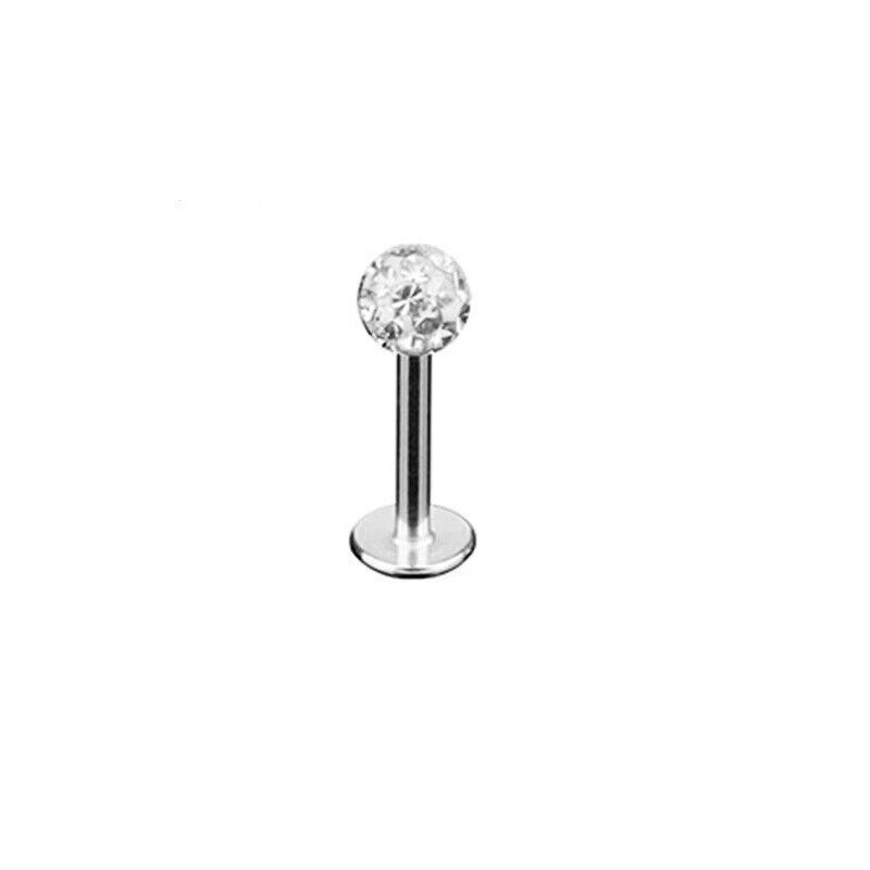 16G MULTI Coated CRYSTAL Monroe Lip Stud LABRET Bar Tragus Steel Piercing
