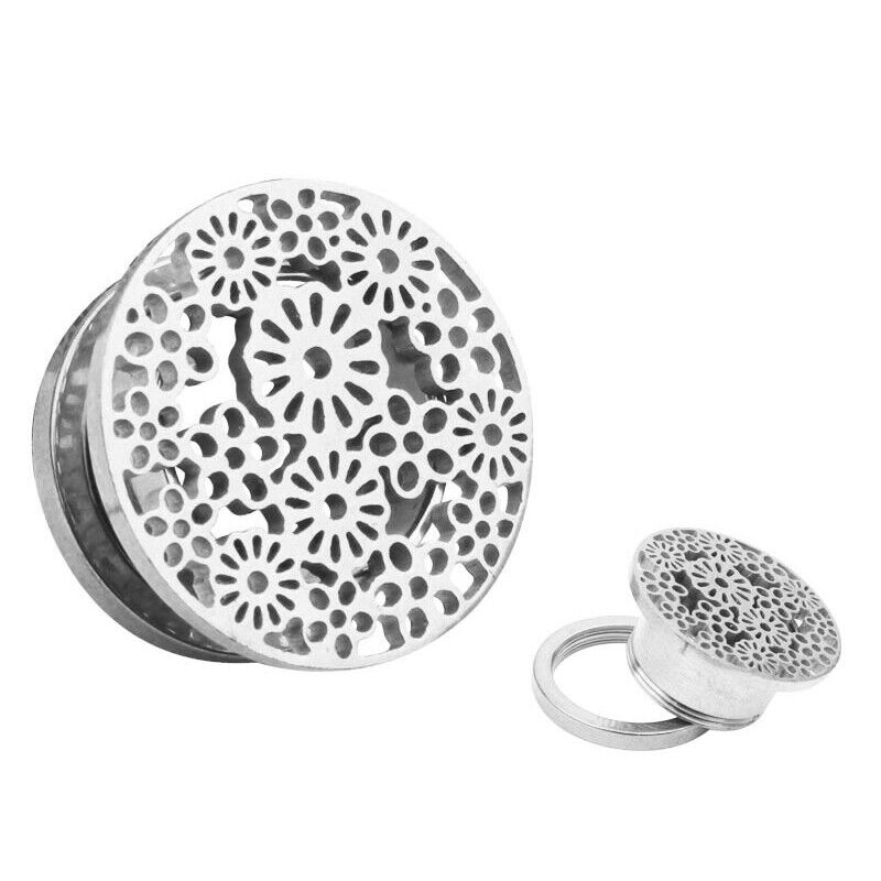 2X Steel Flesh Tunnel Frosted Flower Tree Ear Plug Stretcher Screw Fit 6mm-16mm