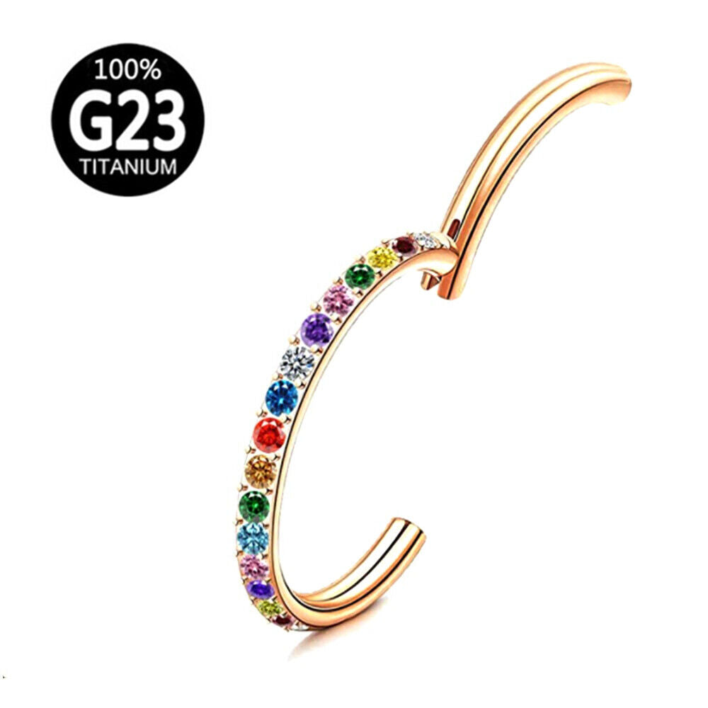 G23 Titanium Steel Multi-colour Zircon Nose Ring Hinge Septum Hoop Ear Piercing
