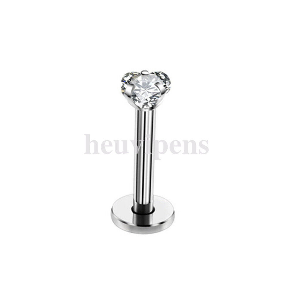 2X Multi Shape Zircon Labret Lip Stud Internally Threaded Tragus Rings Piercing