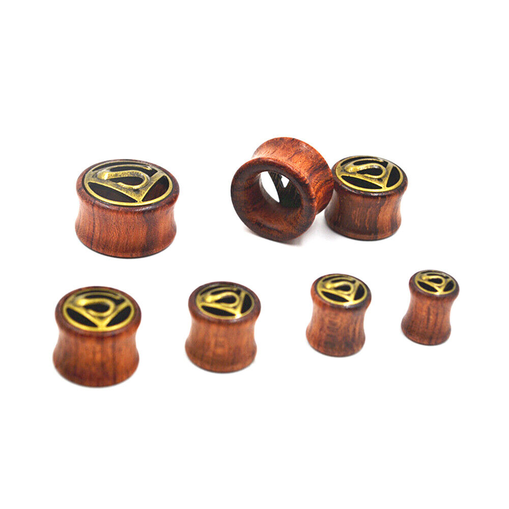 1 Pair Hollow Wood Superman Mark Double Flared Ear Plug Flesh Tunnel Stretcher