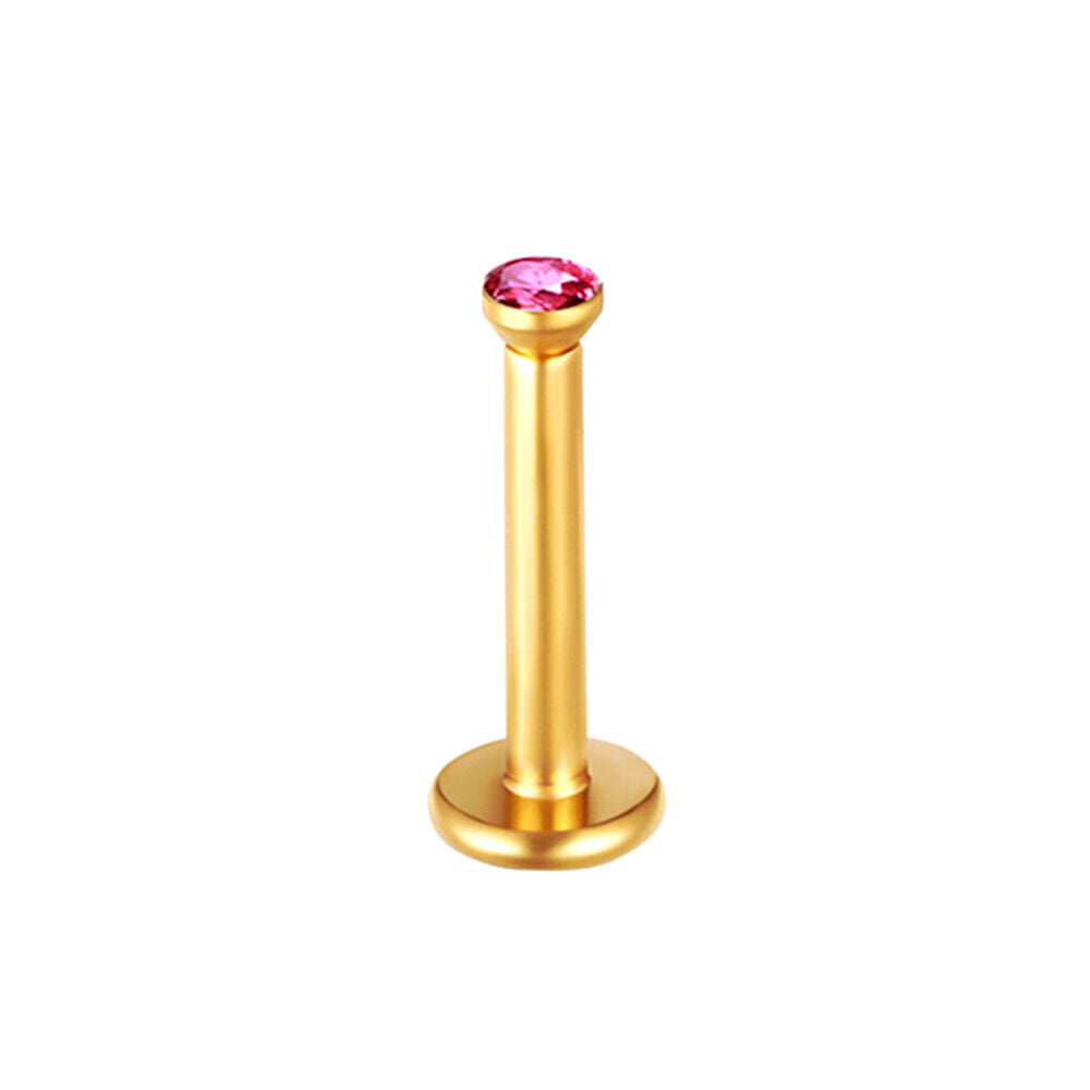 2X Gold Internal Thread Labret Monroe Tragus Cartilage Piercing Lip Ear Gem Ring