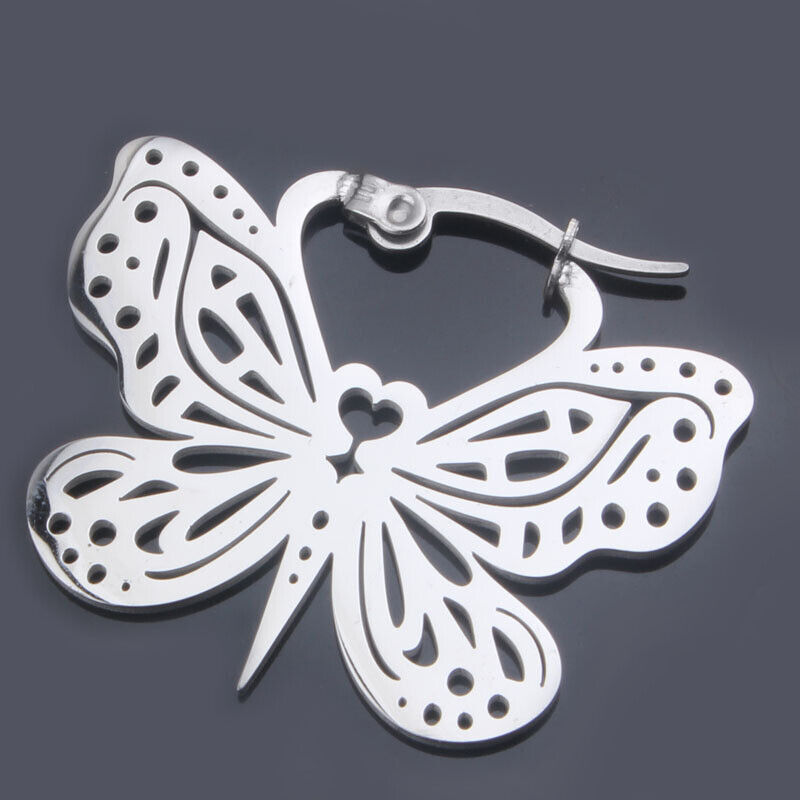 Pair 1.2mm Ear Piercing Stud Hook Hoop Hollow Floral Tassel Dangle Drop Earrings