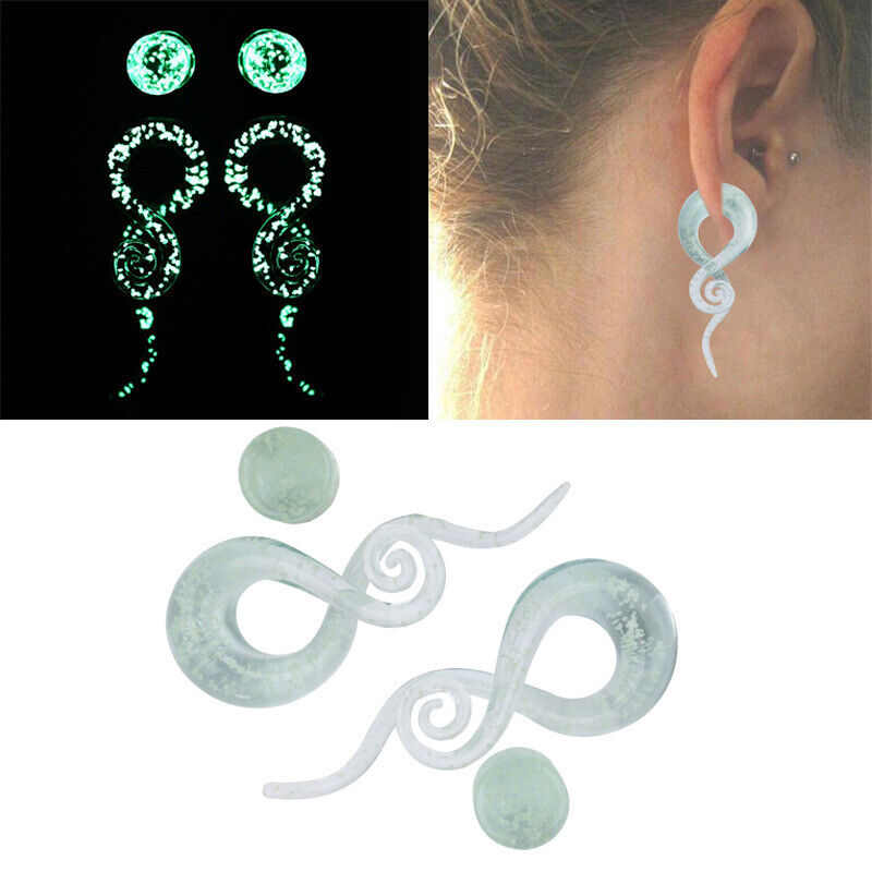 Glow In The Dark Glass Snail Ear Plug Flare Spiral Expander Stretcher Piercing