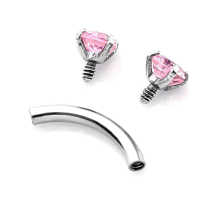 2X Zircon Curved Eyebrow Bar Internally Threaded Barbell Ring Helix Ear Piercing