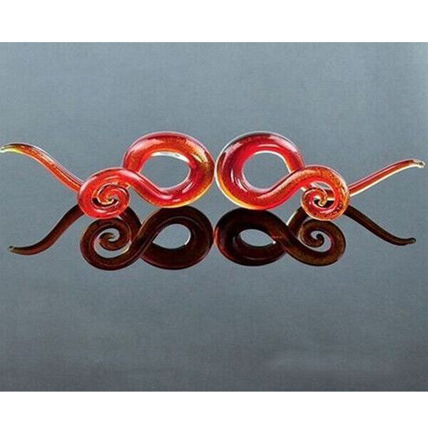 Pair Colorful Snail Spiral Glass Hook Taper Ear Plug Earring Expander Stretcher