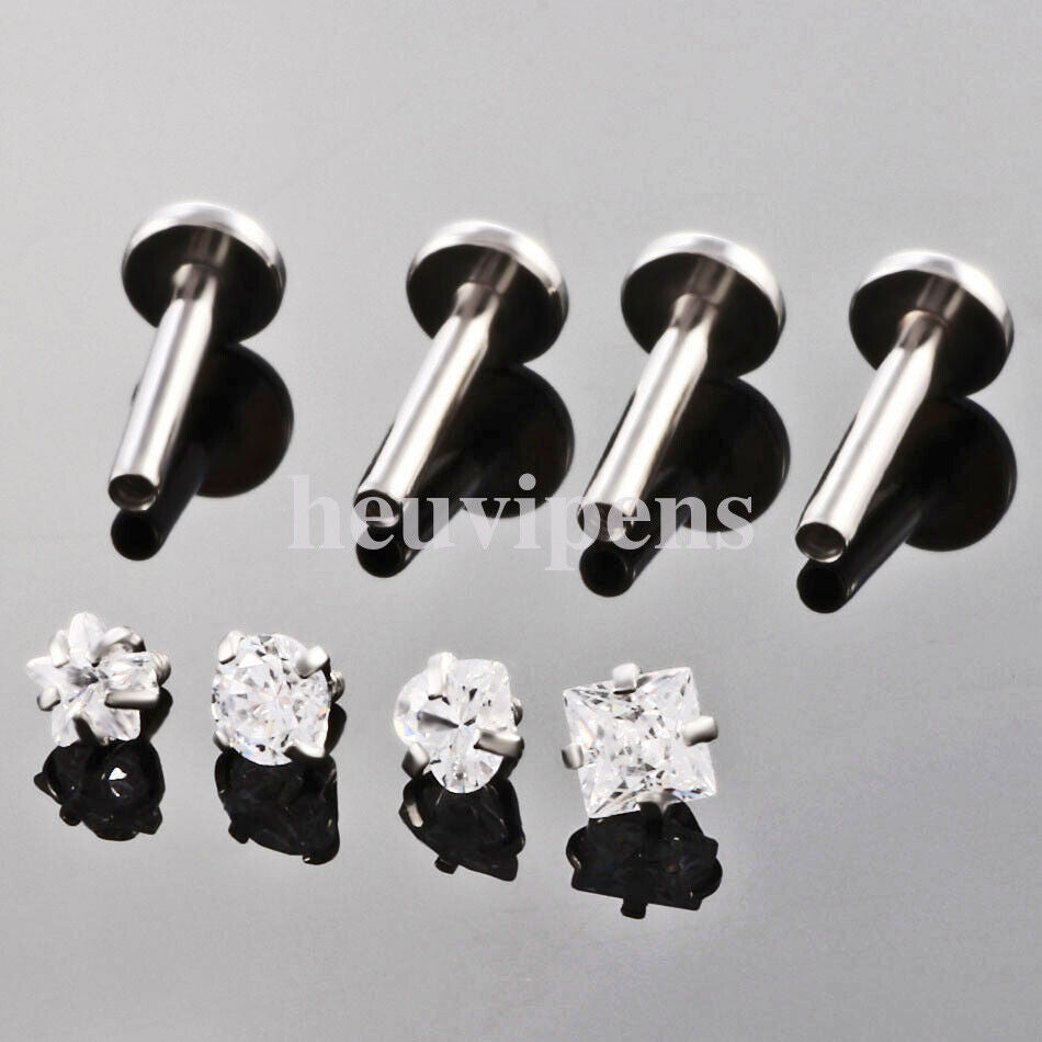 2X Multi Shape Zircon Labret Lip Stud Internally Threaded Tragus Rings Piercing