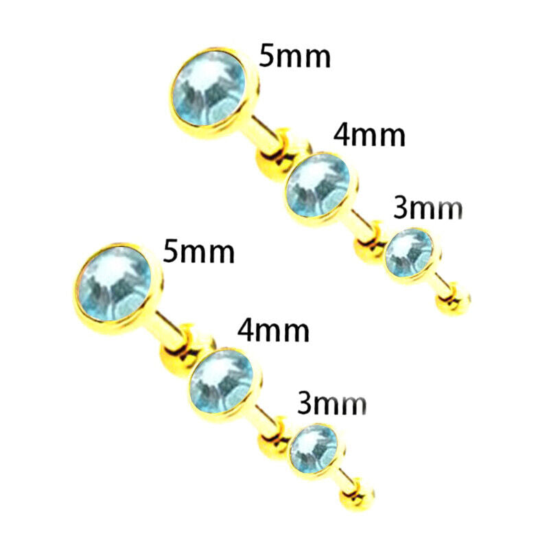 6pcs Flat Gem Multicolour Cartilage Upper Ear Stud Set Tragus Helix Top Piercing