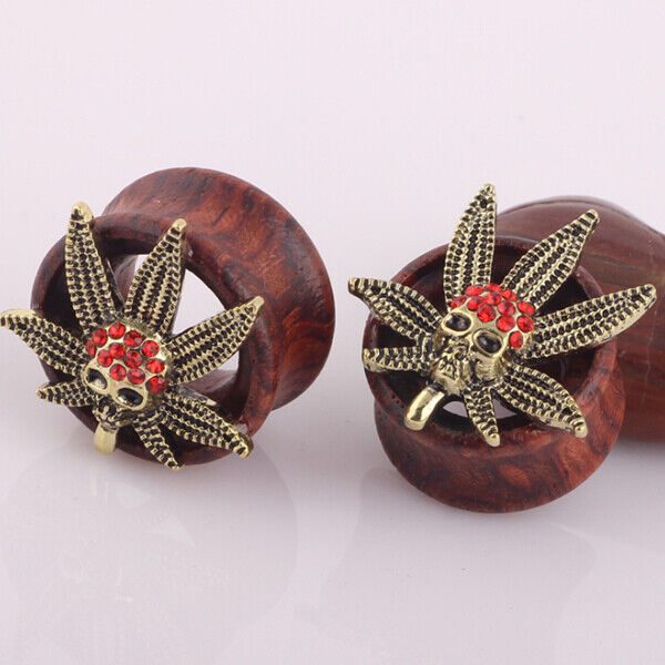 1 Pair Hollow Wood LOGO Double Saddle Ear Plug Flesh Tunnel Stretcher Expander