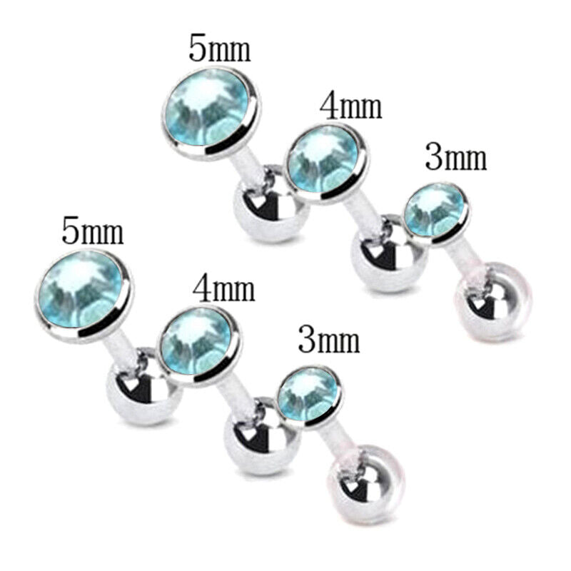 6pcs Flat Gem Multicolour Cartilage Upper Ear Stud Set Tragus Helix Top Piercing