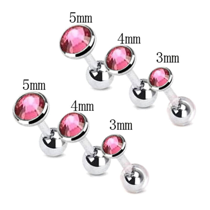 6pcs Flat Gem Multicolour Cartilage Upper Ear Stud Set Tragus Helix Top Piercing