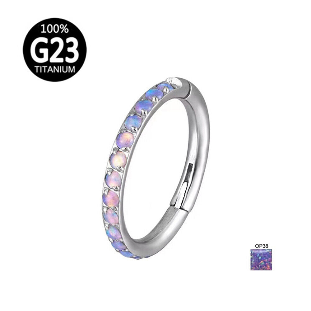 G23 Titanium Steel Multi Opal Nose Ring Hinge Septum Clicker Hoop Ear Piercing