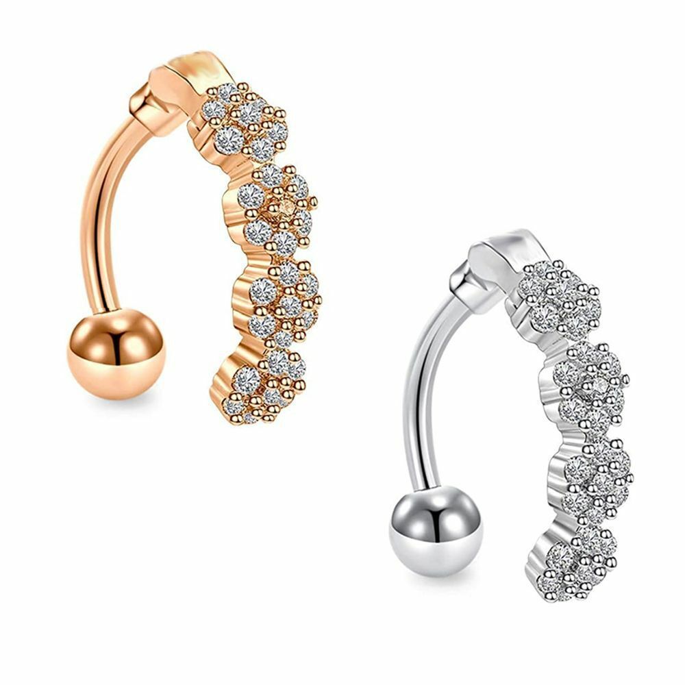 2pc Belly Bar Reverse Dangle Zircon Navel Button Ring Dangle Barbell Piercing