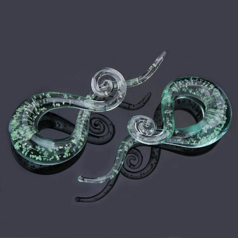 Glow In The Dark Glass Snail Ear Plug Flare Spiral Expander Stretcher Piercing