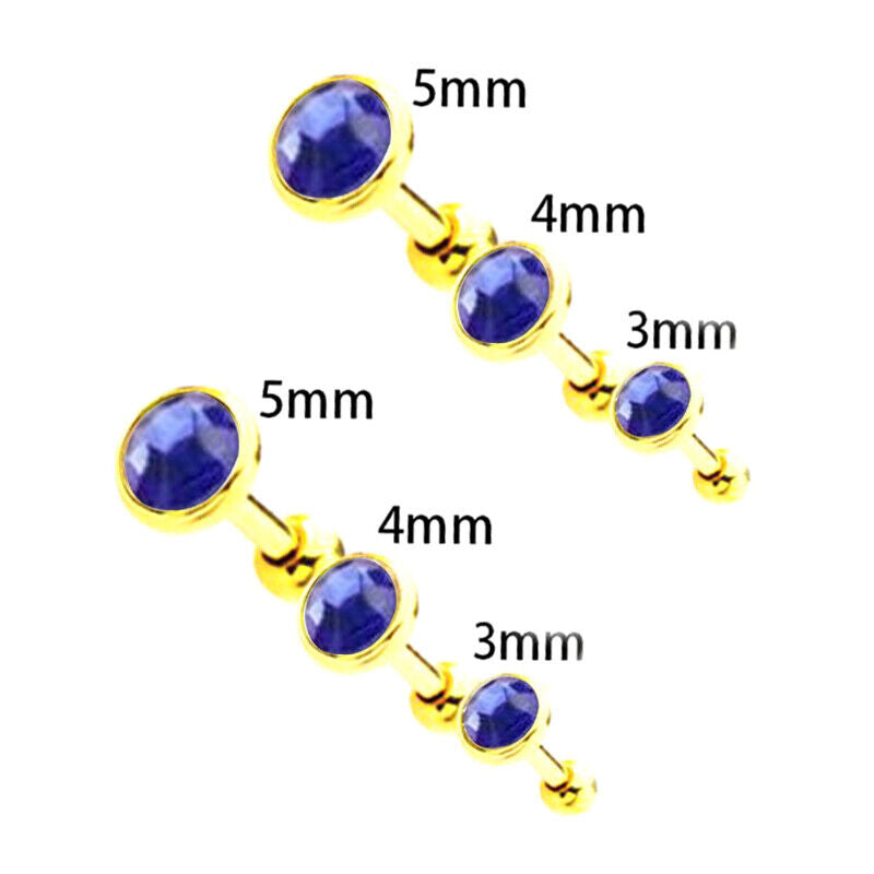6pcs Flat Gem Multicolour Cartilage Upper Ear Stud Set Tragus Helix Top Piercing