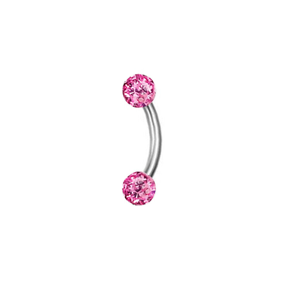 2pc 6/8/10/12mm Bar Coated Crystal Ball Barbell Curved Eyebrow Ring Ear Piercing