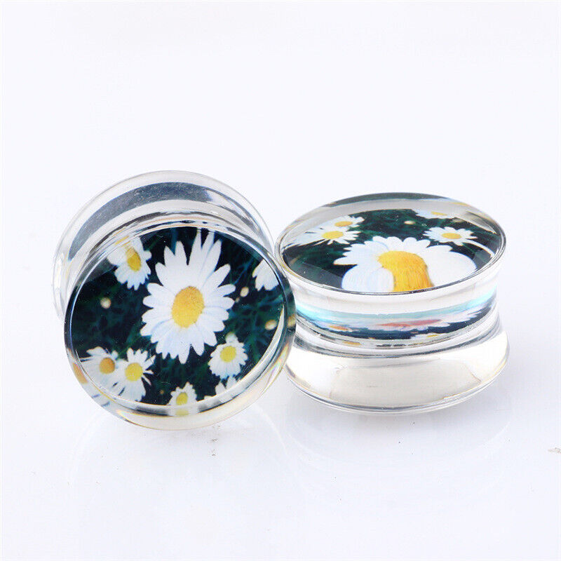 Pair Acrylic Flesh Tunnel Ear Plug Stretcher Double Saddle Flared Gauge Expander