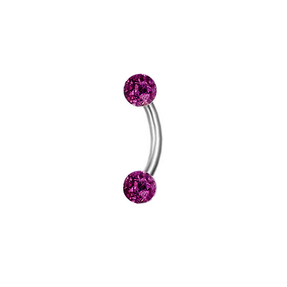 2pc 6/8/10/12mm Bar Coated Crystal Ball Barbell Curved Eyebrow Ring Ear Piercing