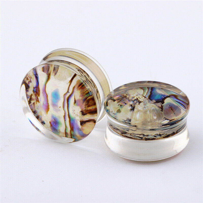 Pair Acrylic Flesh Tunnel Ear Plug Stretcher Double Saddle Flared Gauge Expander