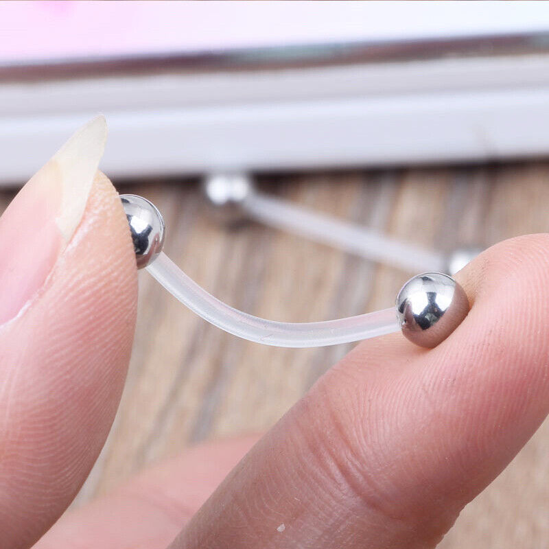 5/10pc Steel Ball Flexibel Silicone Bar Tongue Barbell Ring Nipple Body Piercing