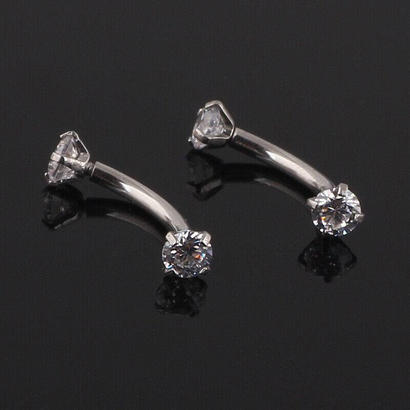 16G Zircon Internally Threaded 3mm Ball Barbell Curved Eyebrow Ring Bar Piercing