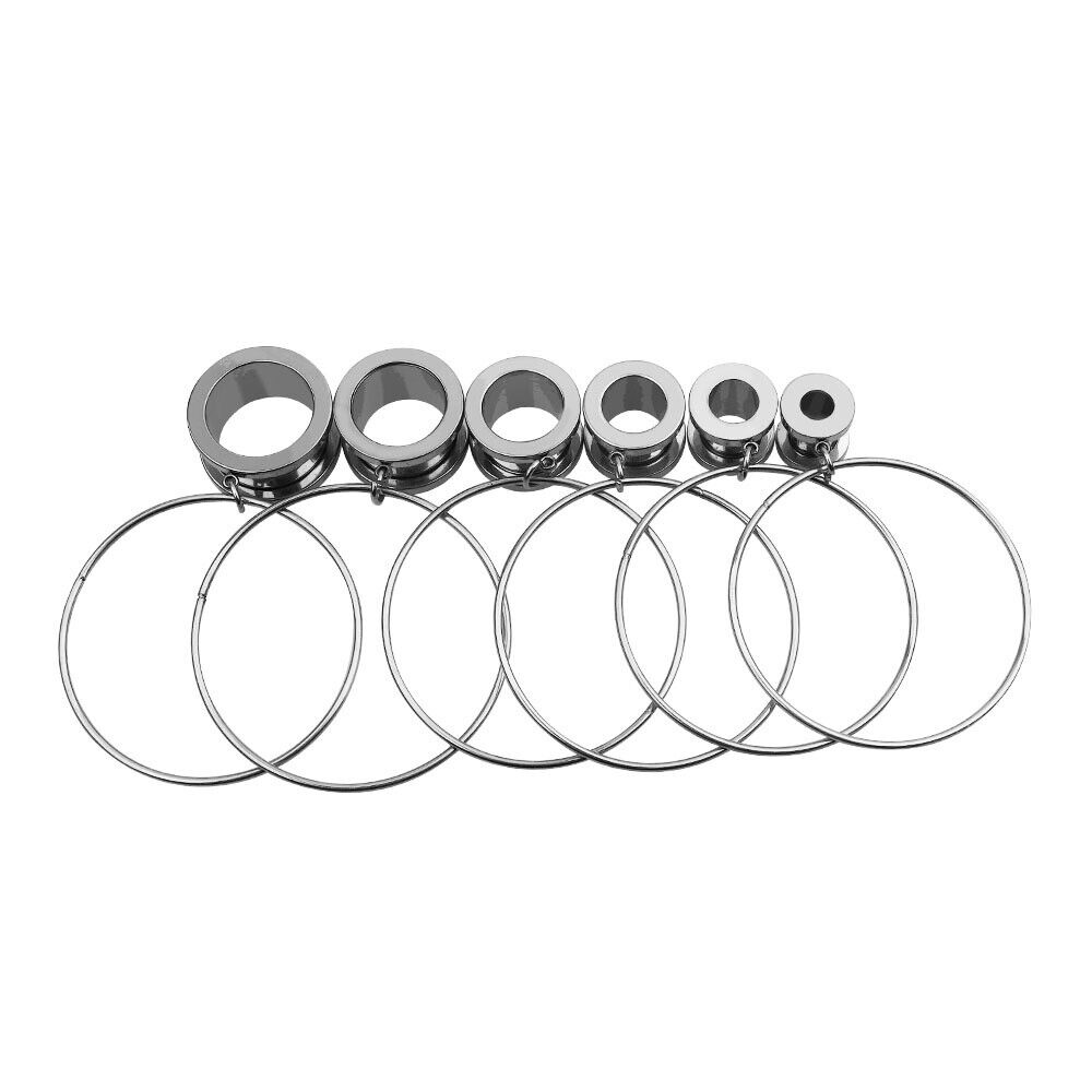 2pc Surgical Steel Flesh Tunnel Hoop Ring Dangle Ear Plug Stretcher Screw Expander