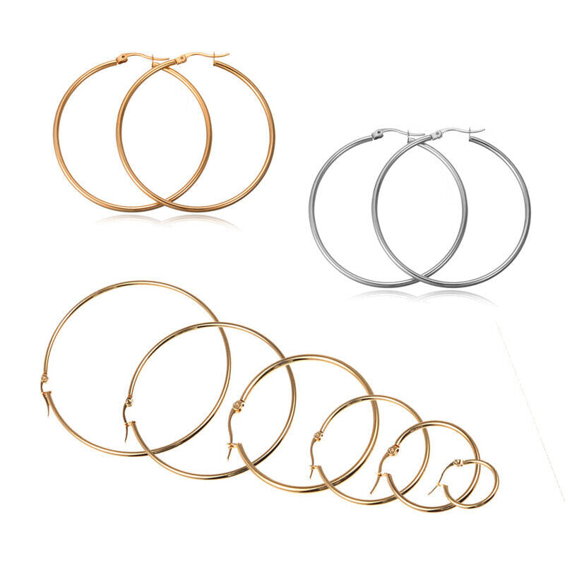 1 Pair Stainless Steel Silver Simple Small Hoop Women Personality Punk Earrings