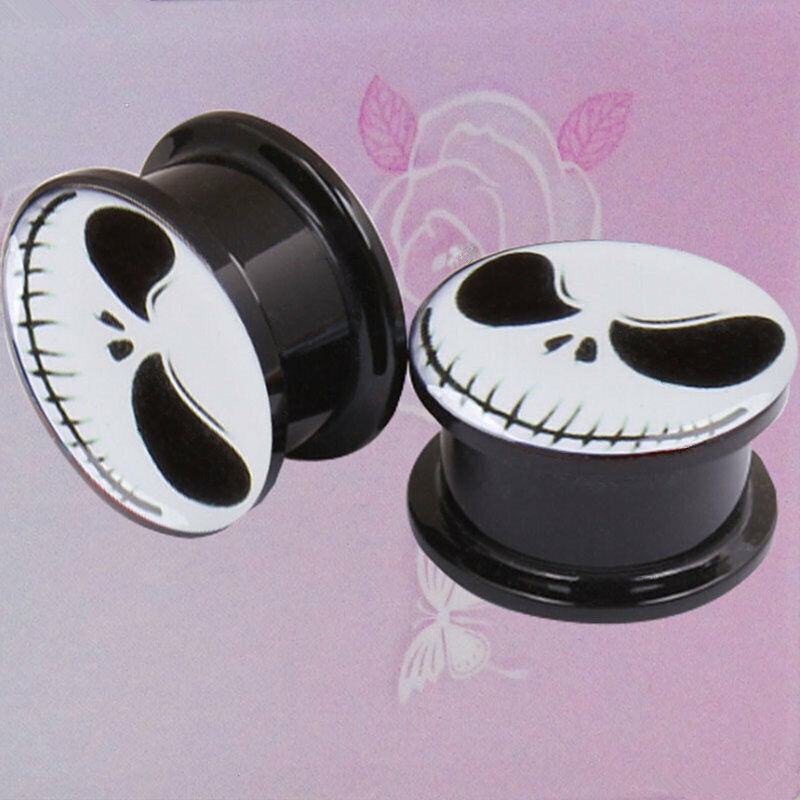 2pc Ghost Eye Skull Head Double Saddle Screw Ear Plug Gauge Flesh Tunnel Taper