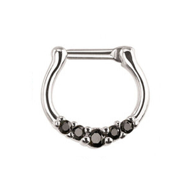 Crystal Zircon Stud Nose Ring Surgical Steel Bar Septum Hanger Clip Piercing 16g
