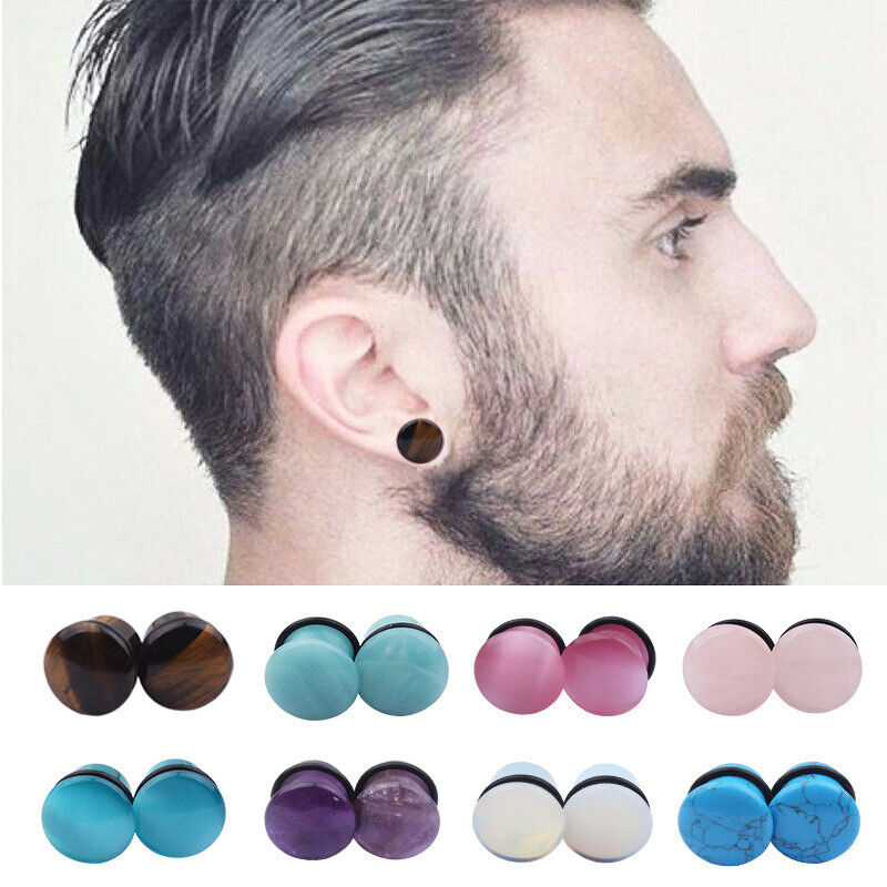1 Pair Natural Stone Flesh Tunnel O-rings Ear Plug Trumpet Expander Stretcher
