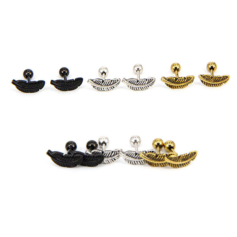 1 Pair Surgical Steel Barbell Feather Stud Earring Tragus Helix Ear Bar Piercing