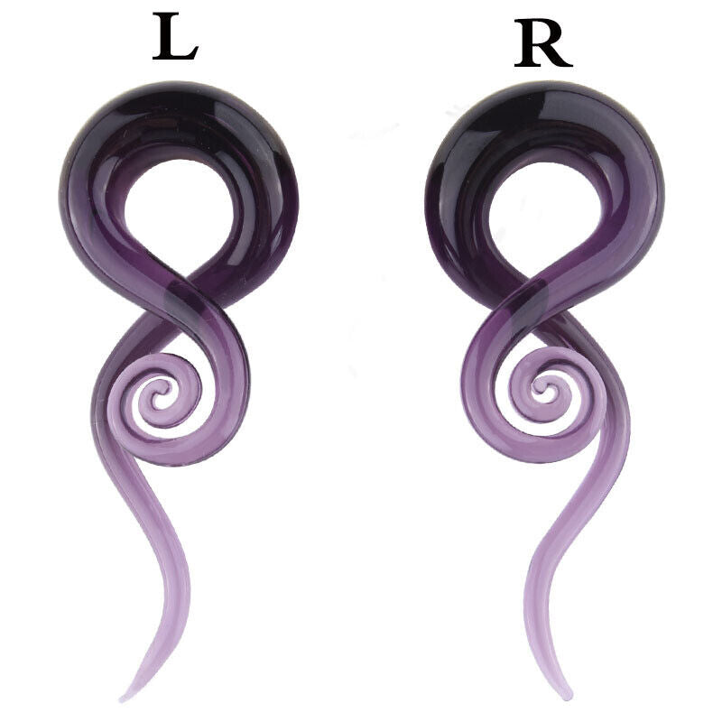 Pair Colorful Snail Spiral Glass Hook Taper Ear Plug Earring Expander Stretcher