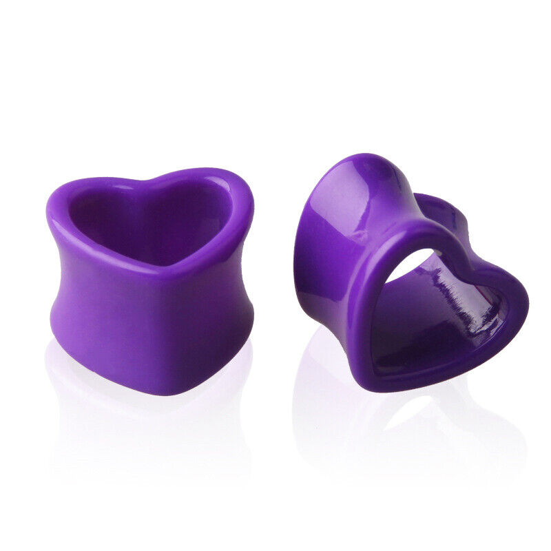 2pc Punk Acrylic Heart Double Flare Saddle Flesh Tunnel Ear Plug Gauge Stretcher