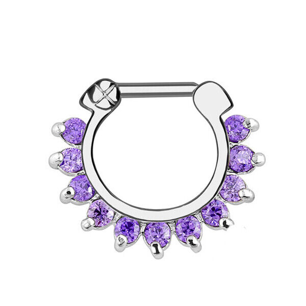 Crystal Zircon Stud Nose Ring Surgical Steel Bar Septum Hanger Clip Piercing 16g