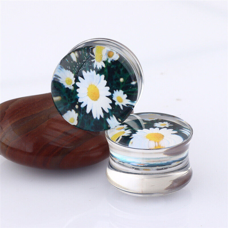 Pair Acrylic Flesh Tunnel Ear Plug Stretcher Double Saddle Flared Gauge Expander