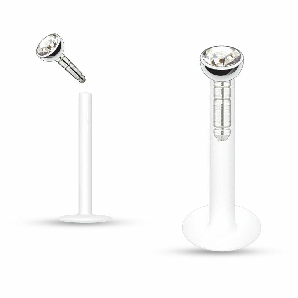 2X Internal Thread Crystal Ball Lip Monroe Labret Tragus 6/8/10mm Bar Piercing