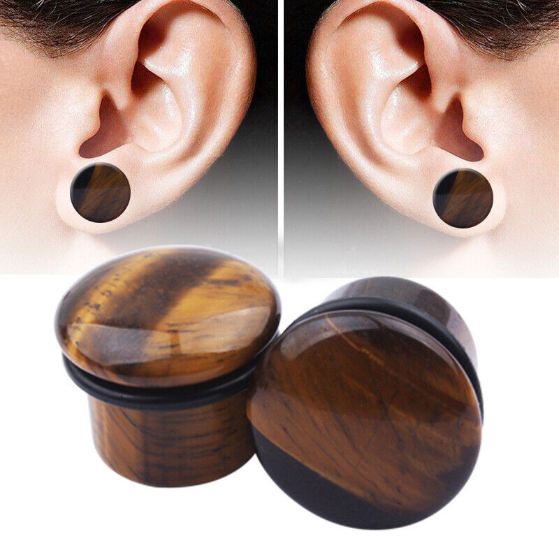 1 Pair Natural Stone Flesh Tunnel O-rings Ear Plug Trumpet Expander Stretcher