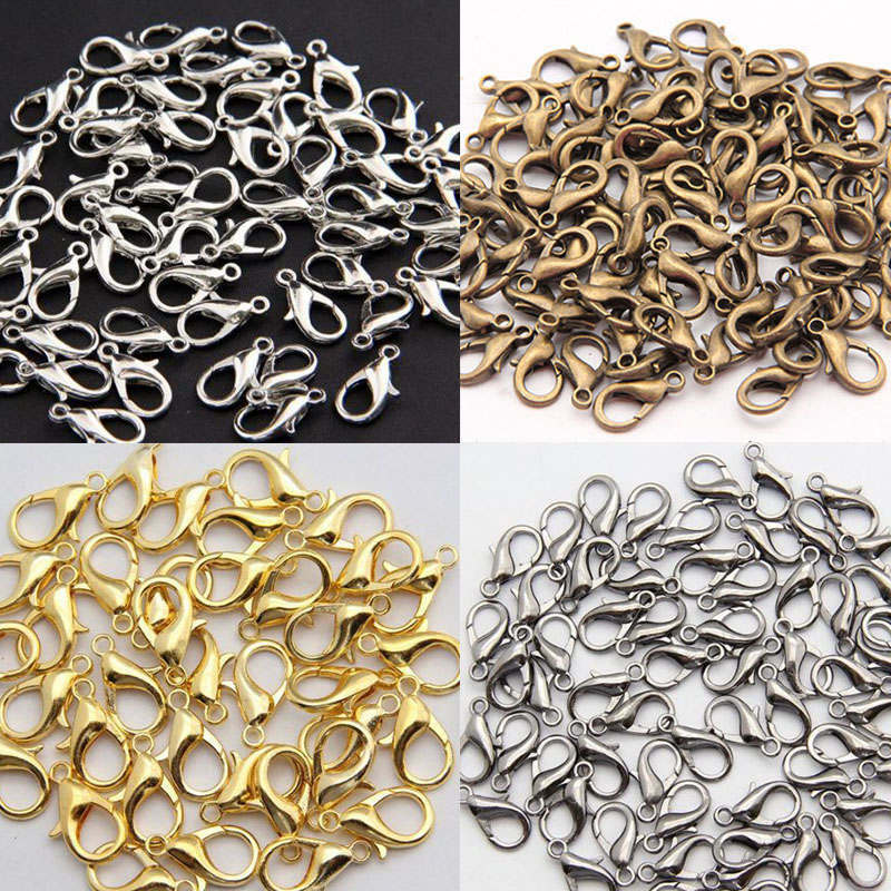 50X 10/12mm Gold Silver Lobster Clasp Fasteners Claw DIY for Bracelet Necklace