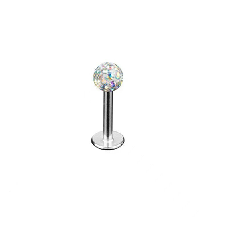 16G MULTI Coated CRYSTAL Monroe Lip Stud LABRET Bar Tragus Steel Piercing