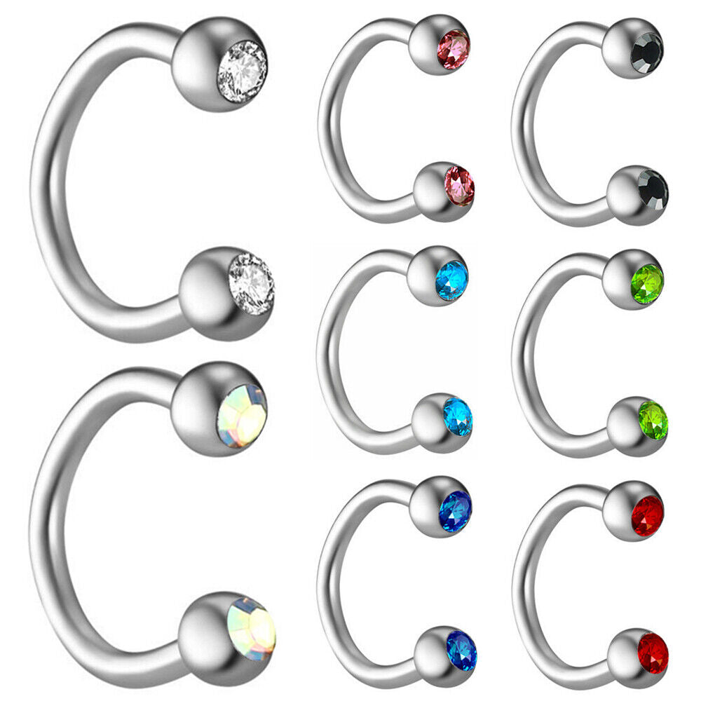 16G Surgical Steel Crystal Labret Monroe Lip Rings Nose Ear Piercing Jewellery