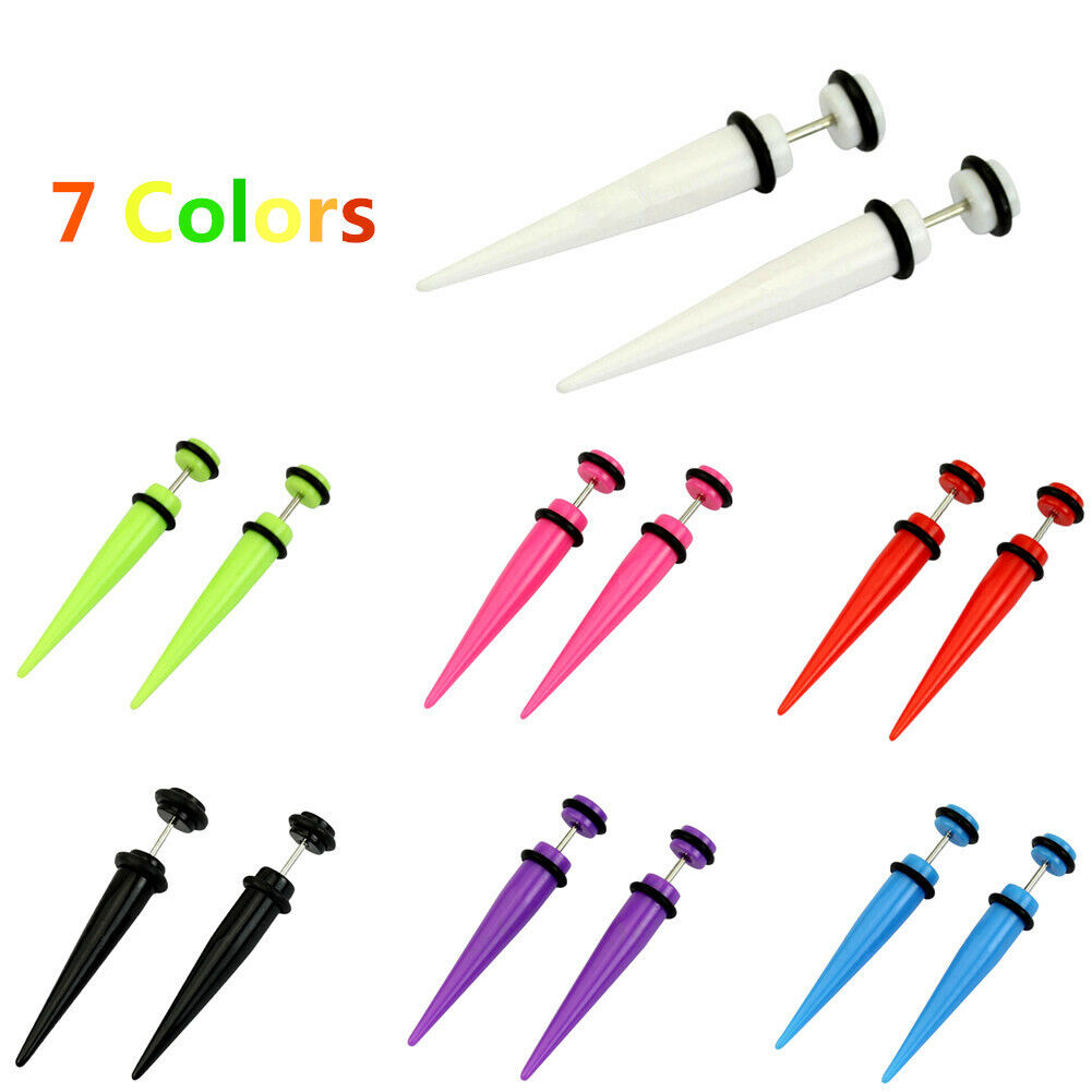 2pc Acrylic Fake Cheater Taper Ear Plug Earring Screw Illusion Stretcher Tunnel