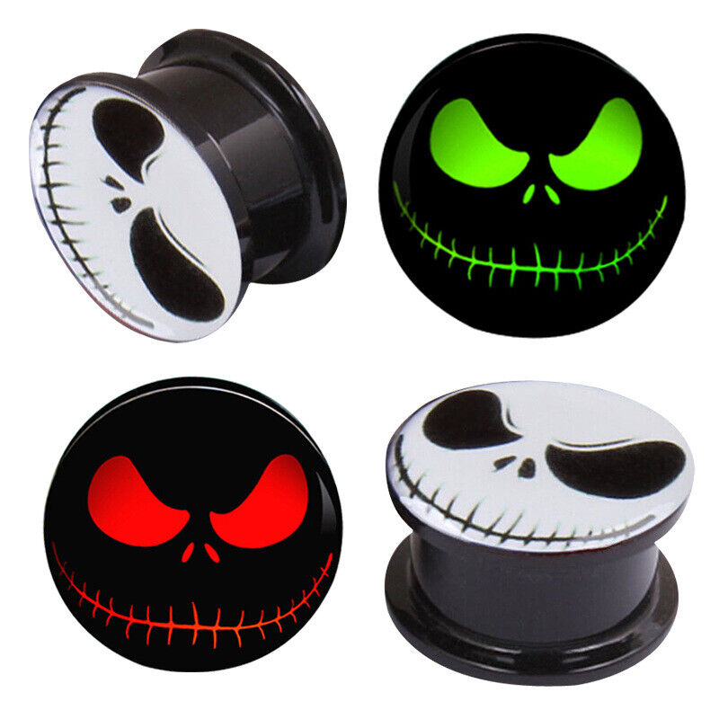 2pc Ghost Eye Skull Head Double Saddle Screw Ear Plug Gauge Flesh Tunnel Taper