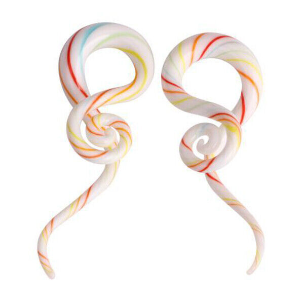 Pair Colorful Snail Spiral Glass Hook Taper Ear Plug Earring Expander Stretcher