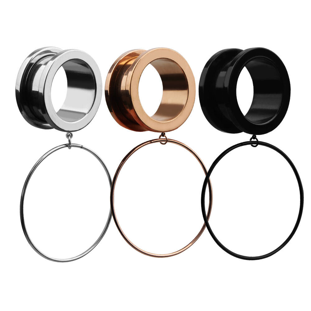 2pc Surgical Steel Flesh Tunnel Hoop Ring Dangle Ear Plug Stretcher Screw Expander