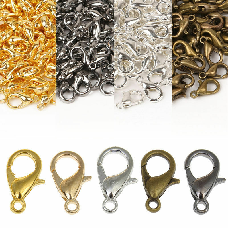50X 10/12mm Gold Silver Lobster Clasp Fasteners Claw DIY for Bracelet Necklace