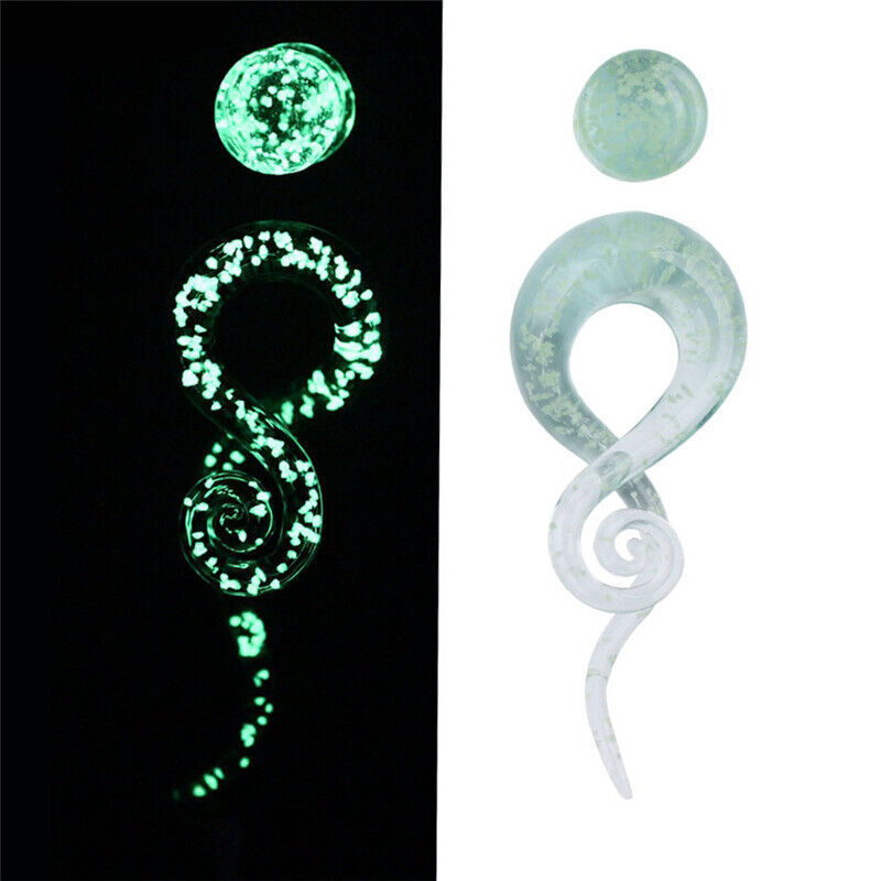 Glow In The Dark Glass Snail Ear Plug Flare Spiral Expander Stretcher Piercing
