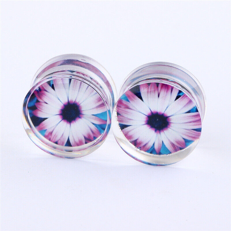 Pair Acrylic Flesh Tunnel Ear Plug Stretcher Double Saddle Flared Gauge Expander